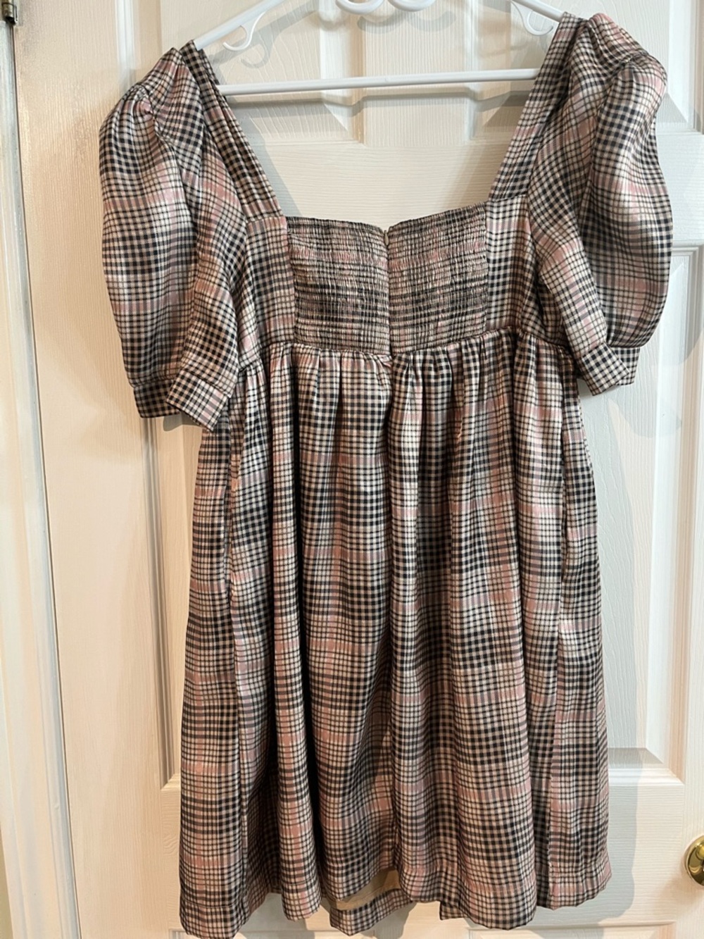EN SAISON Poppy Plaid Organza Mini Dress | Medium | Puff Sleeves size L - Picture 6 of 10
